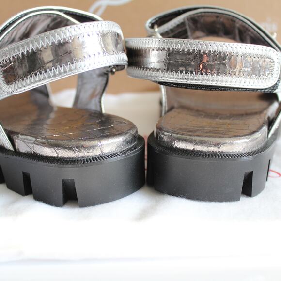 Christian Louboutin Lock Cool Metallic Croc-Embossed Leather Chunky Sandals - Picture 9 of 16